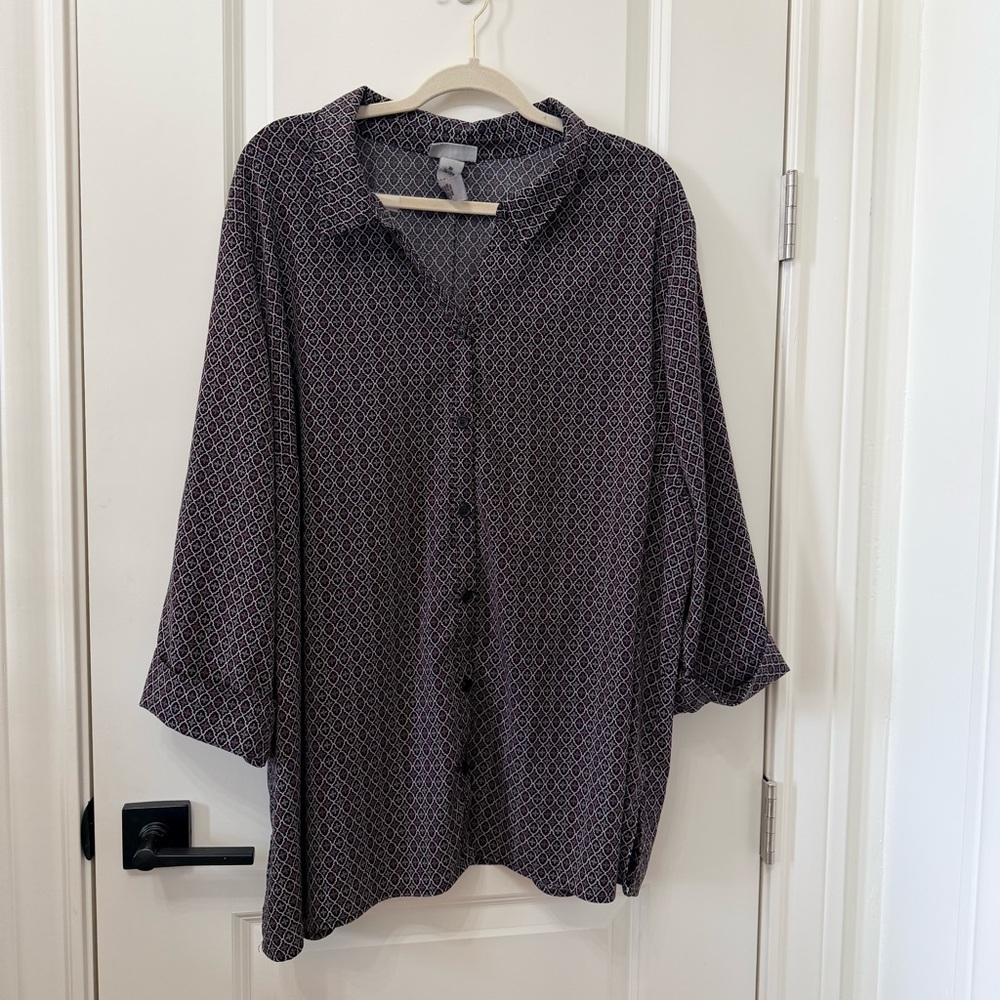Catherines Black, Tan and Pink Geometric Button-Down Shirt